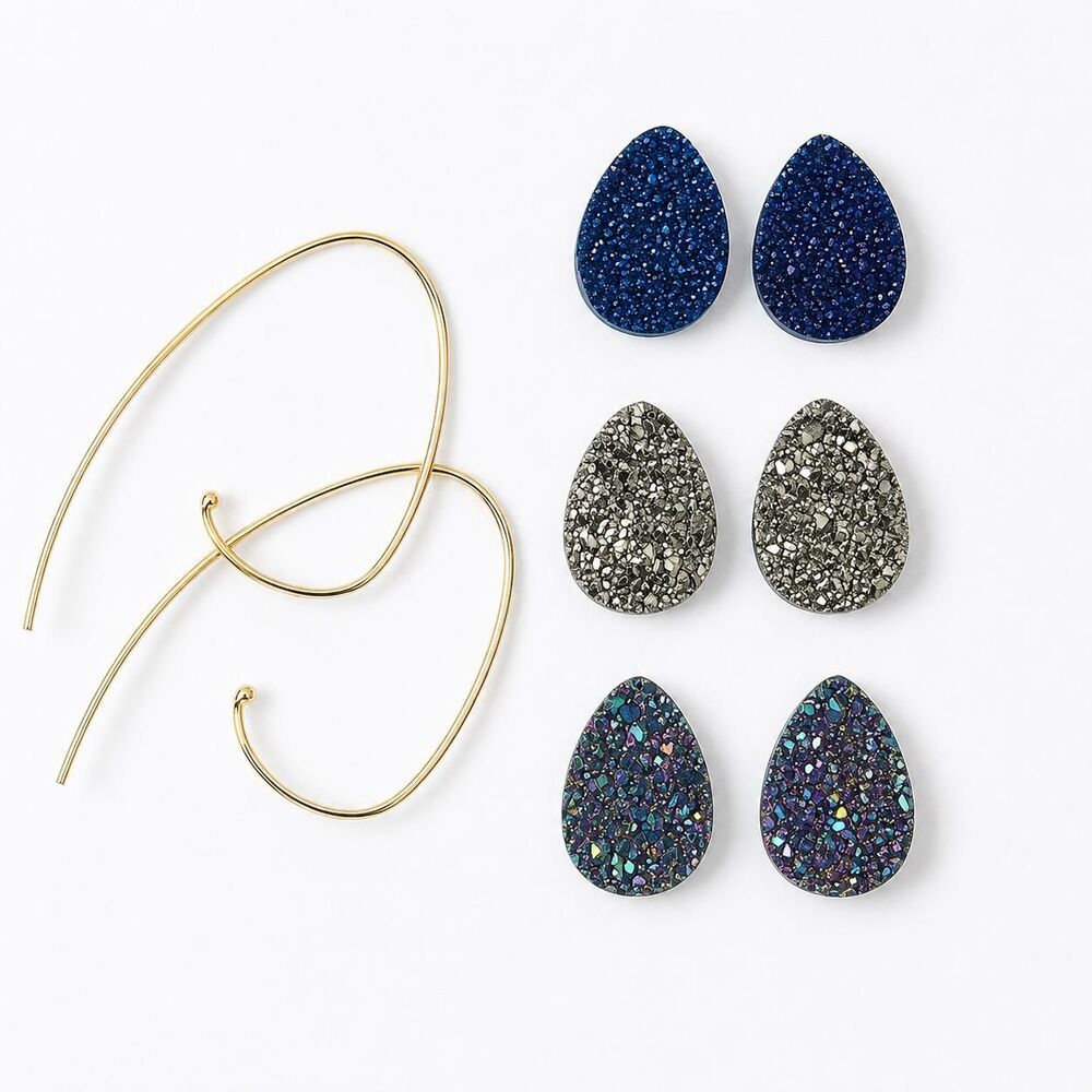 Druzy Quartz Interchangeable Dangle Earrings, 10kt Gold French Wire